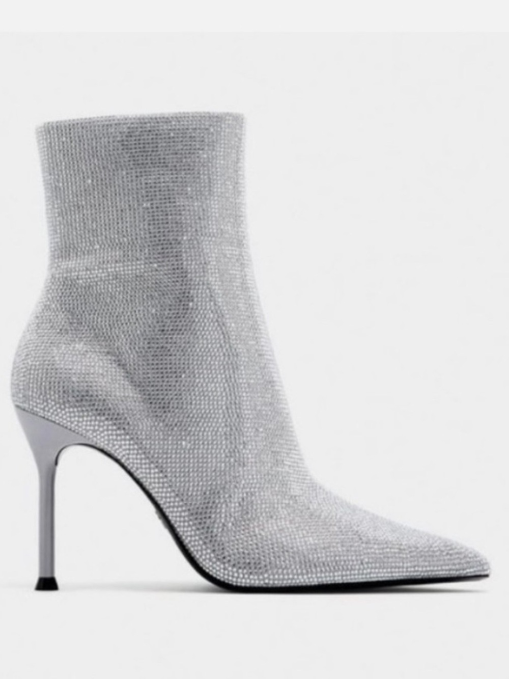 Zara Silver Crystal Pointed Toe Stiletto Ankle Boots